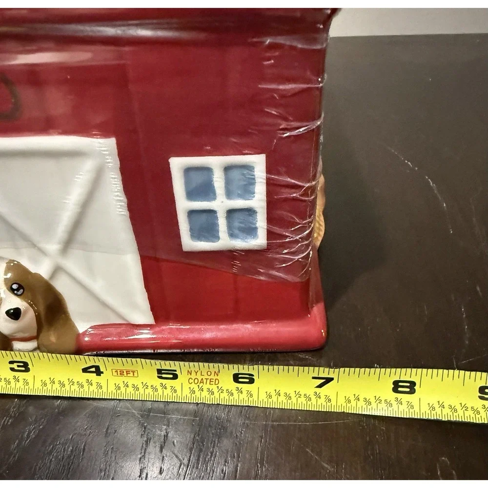 The Pioneer Woman Rustic Red Barn Cookie Jar with Charlie The Basset Hound